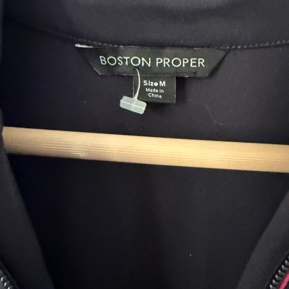 Boston Proper Medium Stripe Sport Zip Dress Preppy Sporty Athleisure Navy Blue - Picture 4 of 9